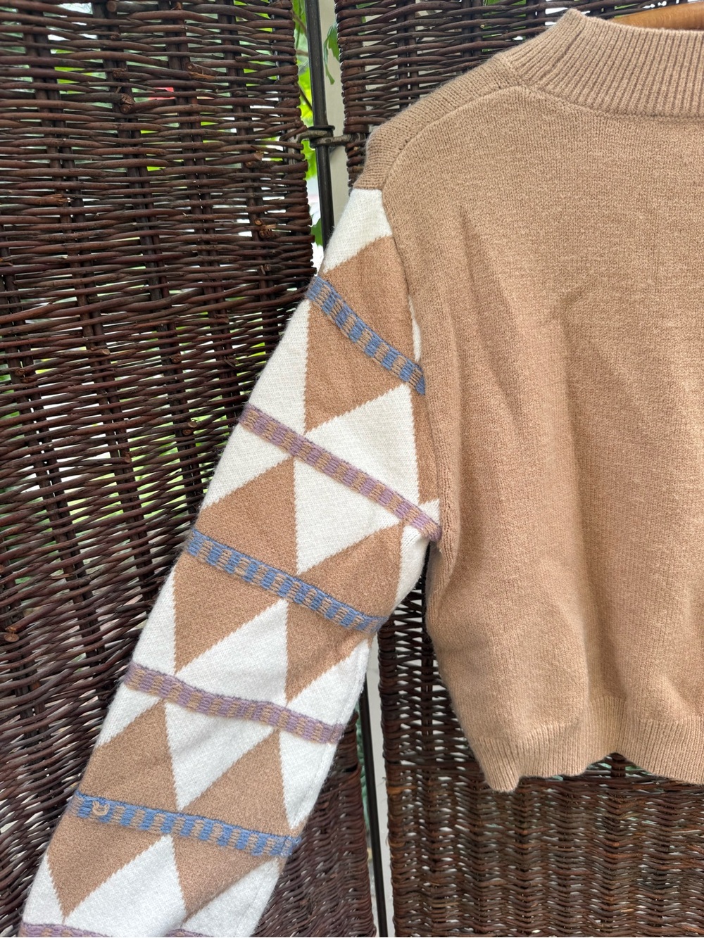 Lulus - Meet and Greet Tan Multi Color Sweater Top - Size Large - Picture 10 of 10